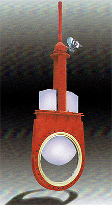 The Series G is available with a bevel-gear manual operator or electric motor actuator. Due to the size of the valve, electric operation is normally preferable.